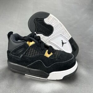 Nike Air Jordan 4 Retro Shoe 308500-032 Black White Gold Royalty Baby Toddler 7C
